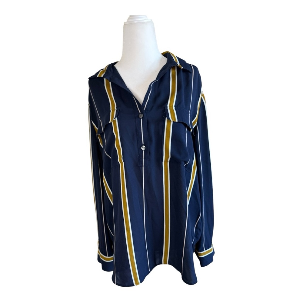 Ann Taylor Factory Navy Striped Blouse